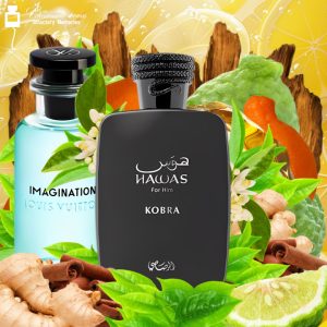 Decant de perfume Hawas Kobra cítrico-amaderado con nervio de té para fans de LV