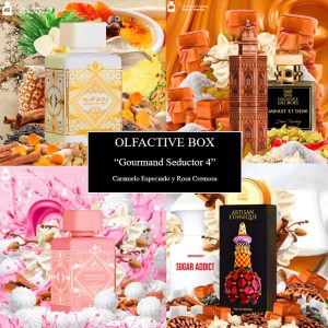 Olfactory Box “Gourmand Seductor 4 – Caramelo Especiado y Rosa Cremosa” DECANTS